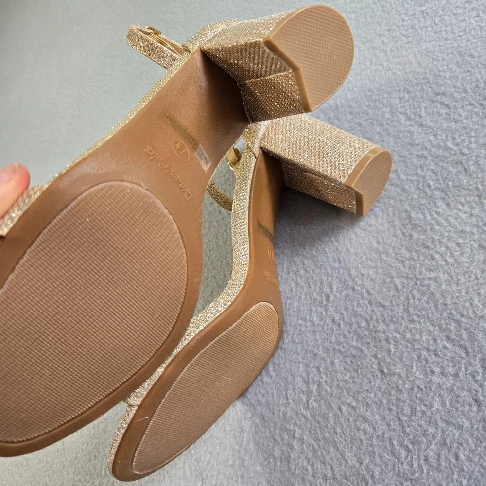 Dream Pairs Block Heel Sandals Womens 7.5 Gold Glitter Ankle Strap Chunky Pump